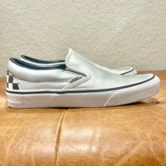 Custom Leather Slip-On Silver Vans, Size 7 Womens/5.5 Mens - Picture 5 of 9